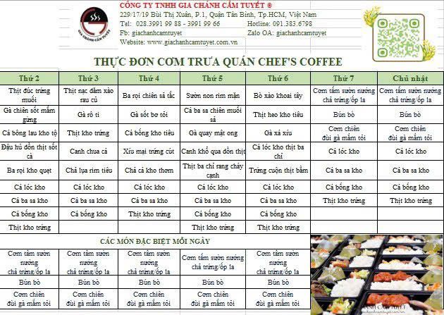 thực đơn tuần Chef